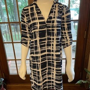 Navy blue and white checkered collared dress